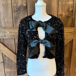 Elegant Black Sequin Blouse with Bows